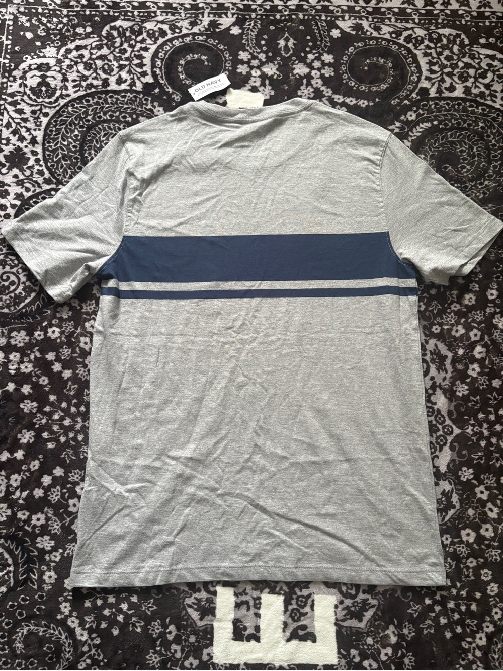 Old Navy Gray T-Shirt with Navy Chest Stripe - Picture 2 of 4